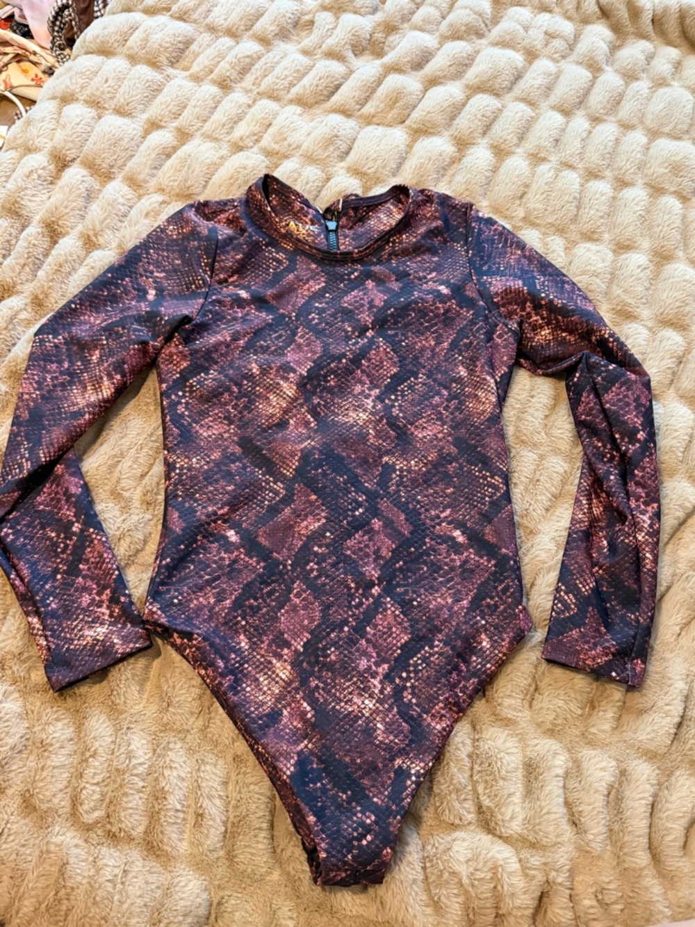 Skatie Purple Snake-Print Long Sleeve One-Piece Swimsuit